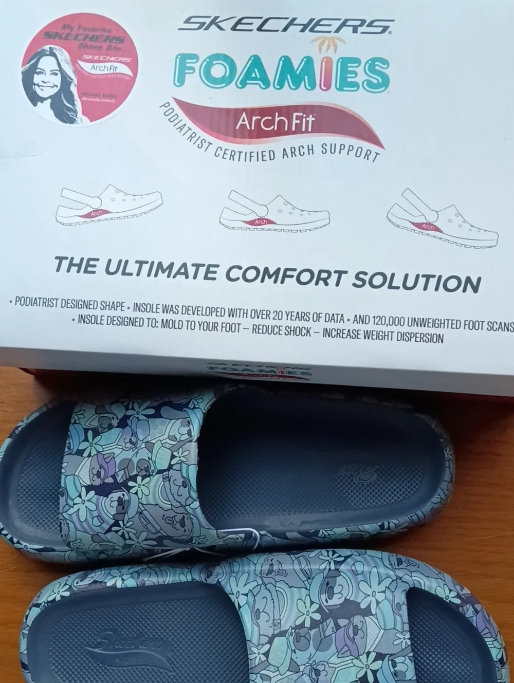 Skechers Women's Blue Floral Foamies Slide Sandals, Size 8, New In Box With Tags